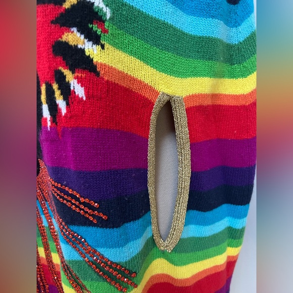 New Gucci Rainbow 100% Wool Poncho with Tiger and crystals fringes L - Picture 7 of 16
